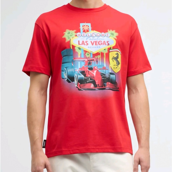 Puma Ferrari x Joshua Vides Graphic Cotton Crew Neck Short Sleeve TShirt Red szL - Picture 2 of 15